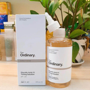 Pack Of 3 The Ordinary Glycolic Acid (240ml) + The Ordinary Skin Brightening Niacinamide 10% Zinc 1% serum (30ml) + Glow Natural Glutathione Alpha Arbutin Skin Brightening Cream (50g)